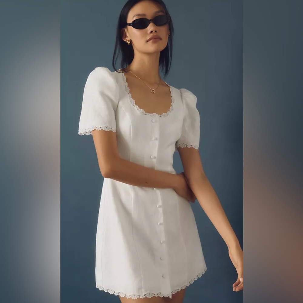 Reformation Anabella lace trim white midi dress